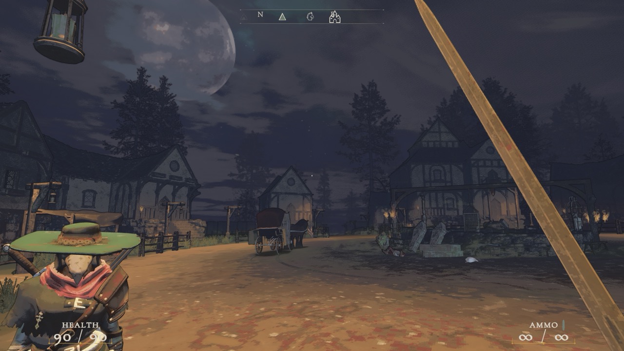 Nera standing beside the Night Cart in Senereus village.
